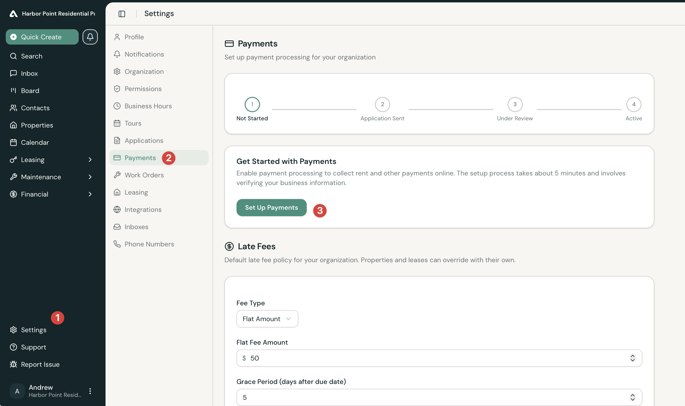 AveryIQ Team Portal payment settings with Settings and Payments highlighted and the Set Up Payments button visible.